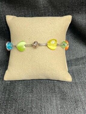 Sterling Silver Cats Eye Gem Heart Bracelet